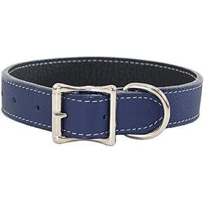 Luxury Italian Leather Tuscany Dog Collar - Navy Blue - 16