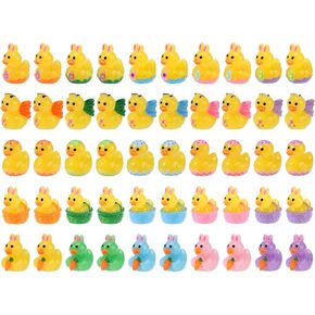 50pcs miniature easter resin ducks ، 5 نمط صغير من الراتنجات الصغيرة تتشمل البط الأرنب Bunny Butterfly Carrot Basking Eggshell Element 5 Colors Mini Easter Decor