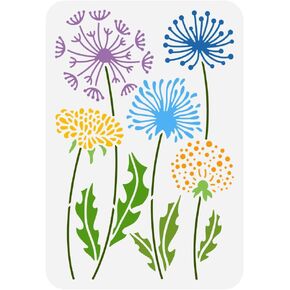 FINGERINSPIRE Dandelion Painting Stencil, 8.3x11.7inch Large Dandelion Flowers & Leaves Template, Plastic PET, Reusable