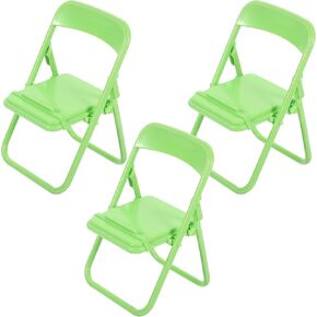 3 Pcs Green Mini Folding Chairs, Dollhouse Folding Chair Miniature Novelty Mini Folding Chair Phone Holder 1:12 Scale Action Figure Accessories for Desktop Dollhouse Decor