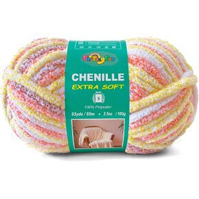 Super Soft Velvet Chenille Yarn for Crocheting and Knitting-Easy to Crochet-Bulky, 3.5oz/93yds of Each Skein-Chunky Plush Yarn for Hand Craft Blanket Ammigurumi DIY (Pastel Rainbow, 3 Pack)