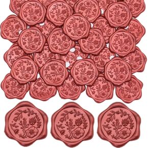 ملصقات إكليث شمع الشمع أبيض ، ملصقات ختم الزفاف زهرة ، 50 PCS ملصقات ختم الشمع ملصقات شمعية ملصقات ، ملصقات ختم زهرة مثالية للمغلف ، الدعوة (أبيض)