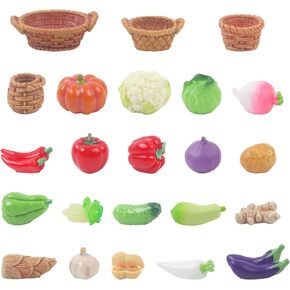 23 PCS التماثيل الخضار الصغيرة مصغرة راتنجات الخضروات التماثلات التماثيل لتمييزات الدعائم صور ديكور عرض الصور