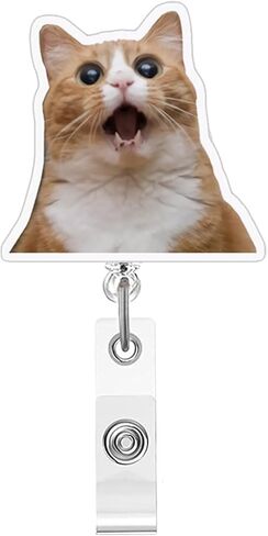 Fun Cat Badge Reel,Cute Tuxedo Cat Acrylic Badge for ID Card Badge,Funny Telescoping Retractable Badge Holder Alligator Clip Accessories for Nurse,Medical Worker,Nursing Student,Teacher in Kuwait