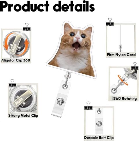 Fun Cat Badge Reel,Cute Tuxedo Cat Acrylic Badge for ID Card Badge,Funny Telescoping Retractable Badge Holder Alligator Clip Accessories for Nurse,Medical Worker,Nursing Student,Teacher in Kuwait