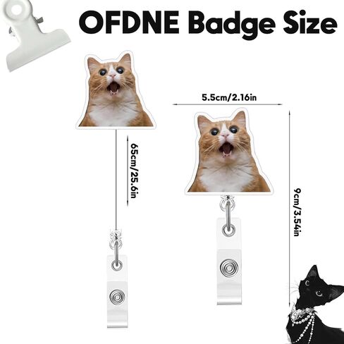 Fun Cat Badge Reel,Cute Tuxedo Cat Acrylic Badge for ID Card Badge,Funny Telescoping Retractable Badge Holder Alligator Clip Accessories for Nurse,Medical Worker,Nursing Student,Teacher in Kuwait