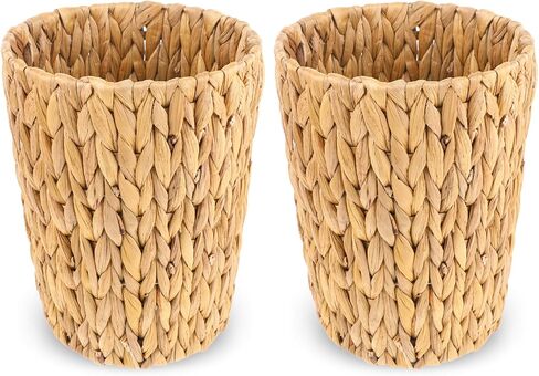 Wicker Waste Basket, Handwoven Water Hyacinth Trash Can Small Bathroom Trash Can Boho Woven Decorative Office Garbage Cans for Bedroom Bathroom Kitchen Living Room in Saudi Arabia