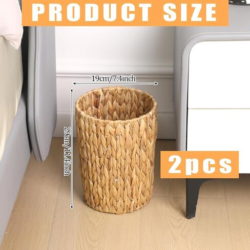 Wicker Waste Basket, Handwoven Water Hyacinth Trash Can Small Bathroom Trash Can Boho Woven Decorative Office Garbage Cans for Bedroom Bathroom Kitchen Living Room in Saudi Arabia