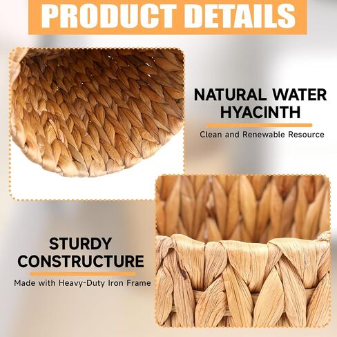 Wicker Waste Basket, Handwoven Water Hyacinth Trash Can Small Bathroom Trash Can Boho Woven Decorative Office Garbage Cans for Bedroom Bathroom Kitchen Living Room in Saudi Arabia