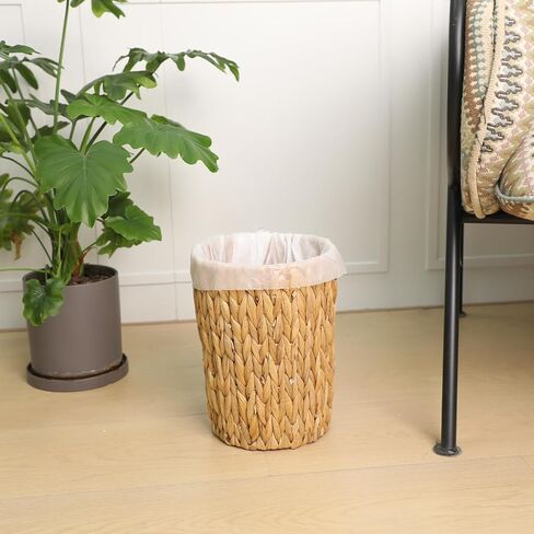 Wicker Waste Basket, Handwoven Water Hyacinth Trash Can Small Bathroom Trash Can Boho Woven Decorative Office Garbage Cans for Bedroom Bathroom Kitchen Living Room in Saudi Arabia