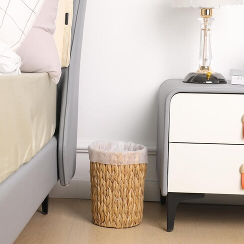 Wicker Waste Basket, Handwoven Water Hyacinth Trash Can Small Bathroom Trash Can Boho Woven Decorative Office Garbage Cans for Bedroom Bathroom Kitchen Living Room in Saudi Arabia