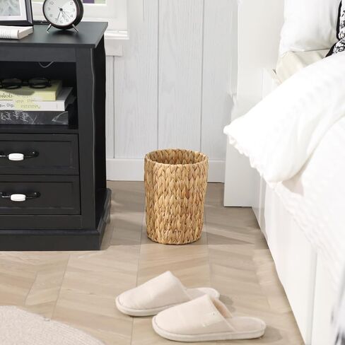 Wicker Waste Basket, Handwoven Water Hyacinth Trash Can Small Bathroom Trash Can Boho Woven Decorative Office Garbage Cans for Bedroom Bathroom Kitchen Living Room in Saudi Arabia