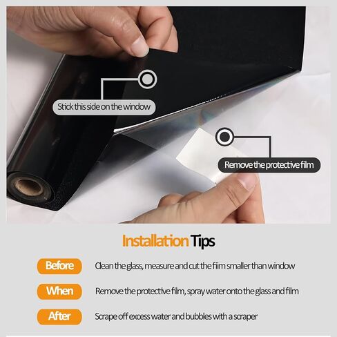 One Way Window Film Privacy Protection Static Cling Anti-UV and Sun Blocking Heat Control Window Tint for Home and Office Black-Silver 15.7 Inch x 16.4 Feet in Saudi Arabia