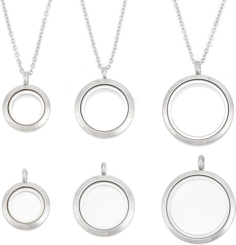 Round Photo Charms Necklace Stainless Steel Locket Pendants Crystal Double-Sided Frame Memory Locket Round Charm with 17.7inch Chain for Wedding Jewellery Making Photo in Saudi Arabia