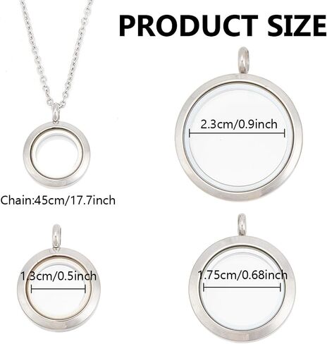 Round Photo Charms Necklace Stainless Steel Locket Pendants Crystal Double-Sided Frame Memory Locket Round Charm with 17.7inch Chain for Wedding Jewellery Making Photo in Saudi Arabia
