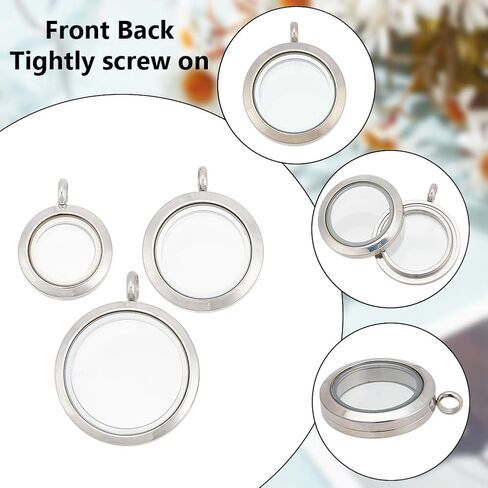Round Photo Charms Necklace Stainless Steel Locket Pendants Crystal Double-Sided Frame Memory Locket Round Charm with 17.7inch Chain for Wedding Jewellery Making Photo in Saudi Arabia
