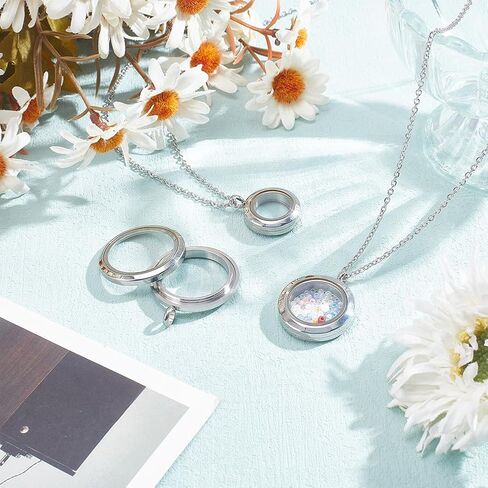 Round Photo Charms Necklace Stainless Steel Locket Pendants Crystal Double-Sided Frame Memory Locket Round Charm with 17.7inch Chain for Wedding Jewellery Making Photo in Saudi Arabia