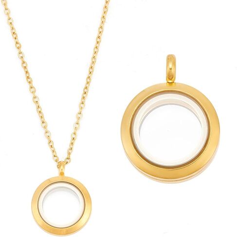 Round Photo Charms Necklace Stainless Steel Locket Pendants Crystal Double-Sided Frame Memory Locket Round Charm with 17.7inch Chain for Wedding Jewellery Making Photo in Saudi Arabia