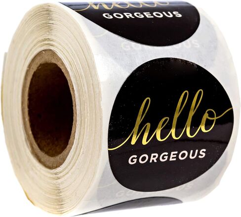 Hello Gorgeous Stickers / 250 Small Business Labels / 1.5" Order Package Envelope Seals/Elegant Gold Foil Sticker/Made in The USA in Kuwait