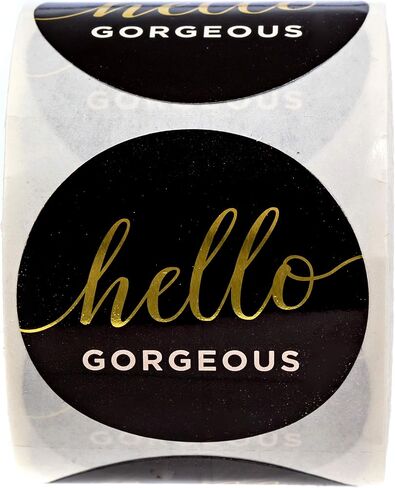 Hello Gorgeous Stickers / 250 Small Business Labels / 1.5" Order Package Envelope Seals/Elegant Gold Foil Sticker/Made in The USA in Kuwait