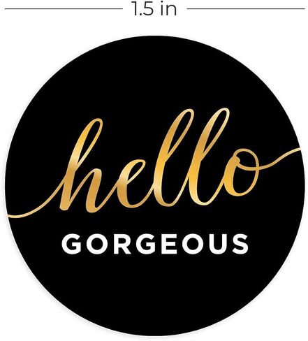 Hello Gorgeous Stickers / 250 Small Business Labels / 1.5" Order Package Envelope Seals/Elegant Gold Foil Sticker/Made in The USA in Kuwait
