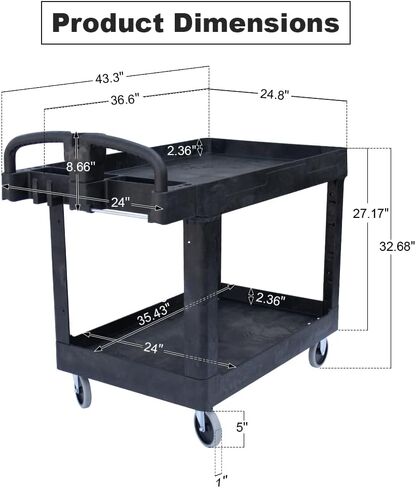 550 lbs Capacity Service Utility Cart, 45'' x 26'' with Lipped Shelf in Saudi Arabia