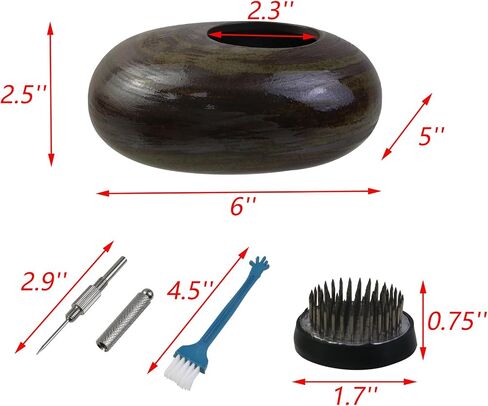 1pcs Japanese Ikebana Vase Kit Pebble Shape Ikebana Vase Set for Ikebana Floral Art Office Decoration, Brown and Green in Saudi Arabia