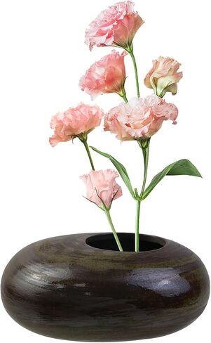 1pcs Japanese Ikebana Vase Kit Pebble Shape Ikebana Vase Set for Ikebana Floral Art Office Decoration, Brown and Green in Saudi Arabia