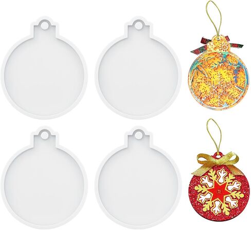 BOXOB 4pcs White Silicone Christmas Resin Molds, 3.26x2.75 Inch Soft Pendant Molds with Hole for DIY Crafts Jewelry Making in Saudi Arabia