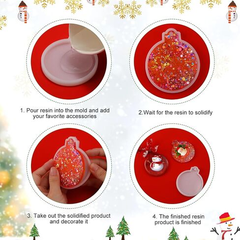 BOXOB 4pcs White Silicone Christmas Resin Molds, 3.26x2.75 Inch Soft Pendant Molds with Hole for DIY Crafts Jewelry Making in Saudi Arabia