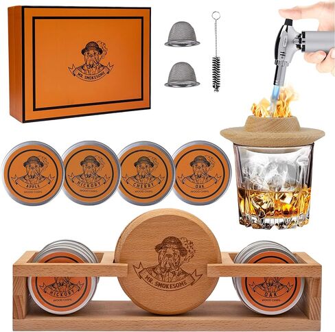 Whiskey Smoker Kit & Display Stand | Cocktail Smoker Kit with Torch & 4 Wood Chips | Old Fashioned Smoker Kit | Bourbon Smoker Kit | Drink Smoker Kit | Whiskey & Bourbon Gifts for Men (NO Butane) in Saudi Arabia