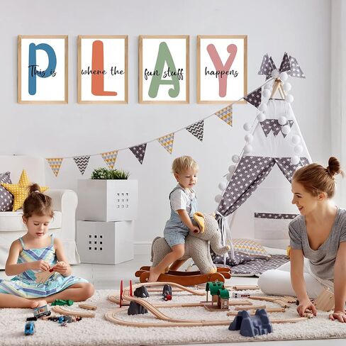 Set of 4 Framed Kids Playroom Wall Art Prints Decor for Children Playroom,12x16"Toddler Kids Playroom Canvas Wall Art Prints Framed Nursery Children Artwork for Kids Bedroom Decoration in Kuwait