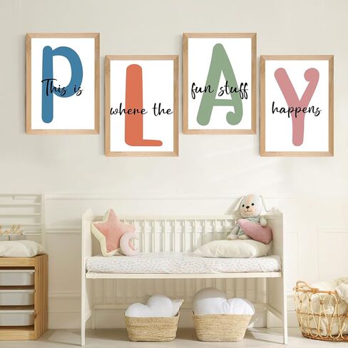 Set of 4 Framed Kids Playroom Wall Art Prints Decor for Children Playroom,12x16"Toddler Kids Playroom Canvas Wall Art Prints Framed Nursery Children Artwork for Kids Bedroom Decoration in Kuwait