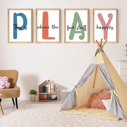 Set of 4 Framed Kids Playroom Wall Art Prints Decor for Children Playroom,12x16"Toddler Kids Playroom Canvas Wall Art Prints Framed Nursery Children Artwork for Kids Bedroom Decoration in Kuwait