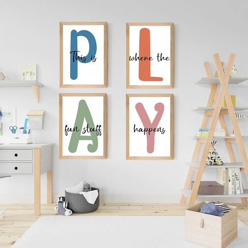 Set of 4 Framed Kids Playroom Wall Art Prints Decor for Children Playroom,12x16"Toddler Kids Playroom Canvas Wall Art Prints Framed Nursery Children Artwork for Kids Bedroom Decoration in Kuwait