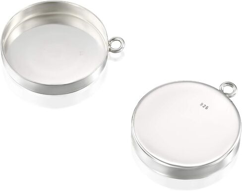 925 Sterling Silver Bezel Cups - Set of 2 Pendant Tray - 12mm Sterling Silver Round Blank Bezel with 1 Loop - Cabochons for Jewelry Making - DIY Jewelry Supplies for Pendants and Earrings in Saudi Arabia