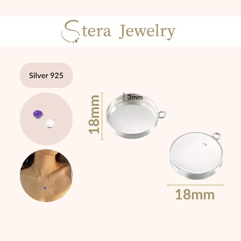 925 Sterling Silver Bezel Cups - Set of 2 Pendant Tray - 12mm Sterling Silver Round Blank Bezel with 1 Loop - Cabochons for Jewelry Making - DIY Jewelry Supplies for Pendants and Earrings in Saudi Arabia