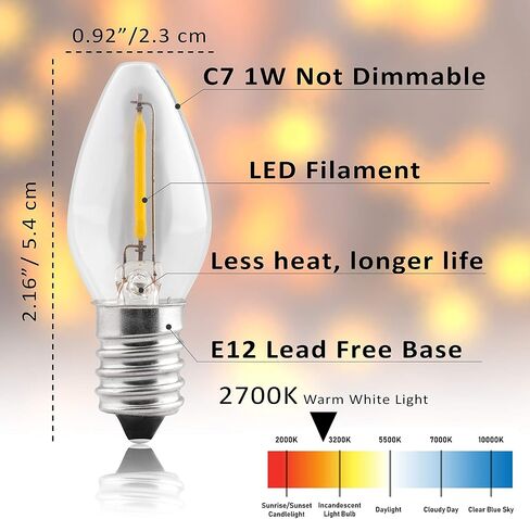LED Night Light Bulb – C7 E12 LED Bulbs – Candelabra Light Bulbs, 1 Watt Equivalent 10W Incandescent Bulb, Warm White 2700K, Window Candles & Chandeliers Replacement Bulb, 8 Pack in Kuwait