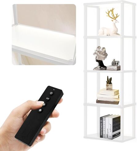 Tall Display Shelf Floor Lamp, Dimmable LED lamp with 3 Color Temperatures, Sturdy Glass Curio Cabinet Bookcase with Remote Control, Floor Lamp with Shelves for Living Room Decor, Collectibles (Black) in Saudi Arabia