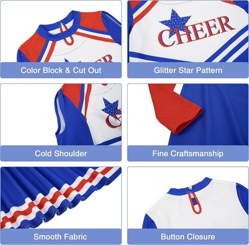 LOLANTA Girls Cheerleader Uniform, Long Sleeve Cheerleading Dress Kids Halloween Costumes Party Outfit Christmas Gifts 5-13Y in Saudi Arabia