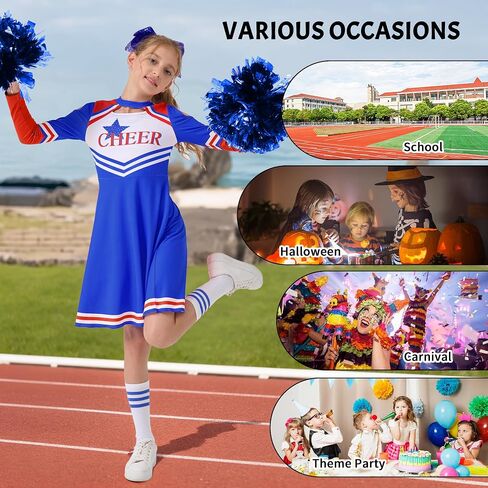LOLANTA Girls Cheerleader Uniform, Long Sleeve Cheerleading Dress Kids Halloween Costumes Party Outfit Christmas Gifts 5-13Y in Saudi Arabia