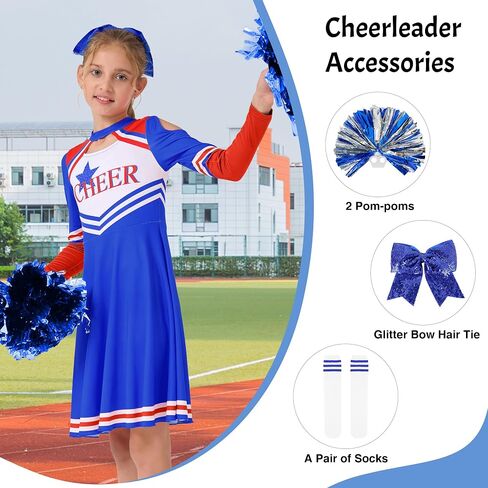 LOLANTA Girls Cheerleader Uniform, Long Sleeve Cheerleading Dress Kids Halloween Costumes Party Outfit Christmas Gifts 5-13Y in Saudi Arabia