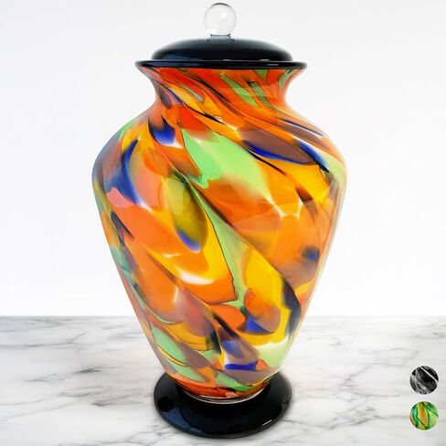 Silver Radiance Hand Blown Glass Cremation Urns for Human Ashes - Museum Quality Large Decorative Glass Urn for Adult Men & Women - Burial Urns for Adult Human Ashes in Kuwait