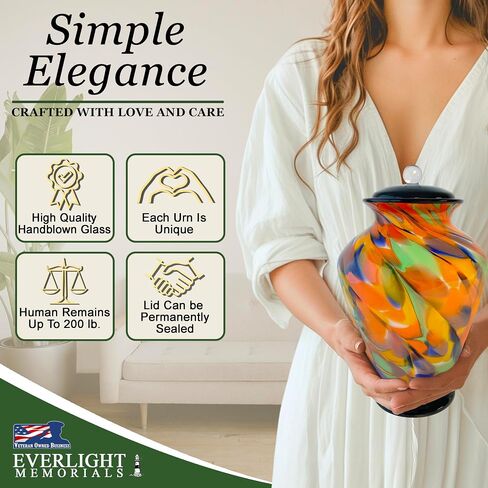 Silver Radiance Hand Blown Glass Cremation Urns for Human Ashes - Museum Quality Large Decorative Glass Urn for Adult Men & Women - Burial Urns for Adult Human Ashes in Kuwait