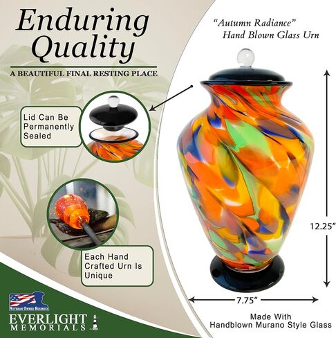 Silver Radiance Hand Blown Glass Cremation Urns for Human Ashes - Museum Quality Large Decorative Glass Urn for Adult Men & Women - Burial Urns for Adult Human Ashes in Kuwait