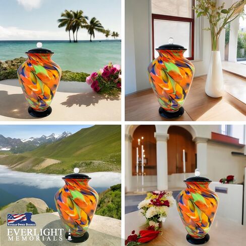 Silver Radiance Hand Blown Glass Cremation Urns for Human Ashes - Museum Quality Large Decorative Glass Urn for Adult Men & Women - Burial Urns for Adult Human Ashes in Kuwait