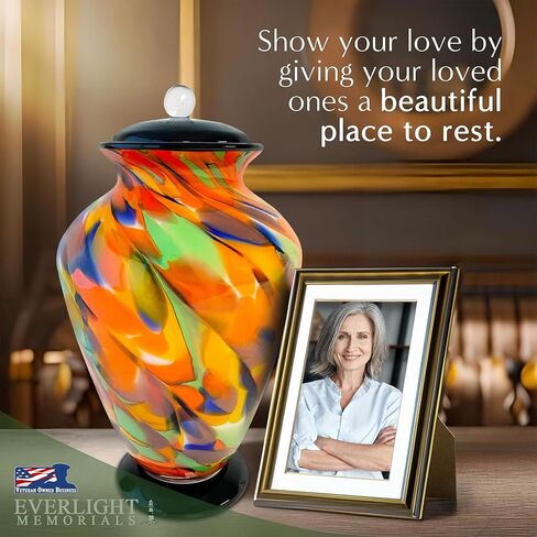 Silver Radiance Hand Blown Glass Cremation Urns for Human Ashes - Museum Quality Large Decorative Glass Urn for Adult Men & Women - Burial Urns for Adult Human Ashes in Kuwait