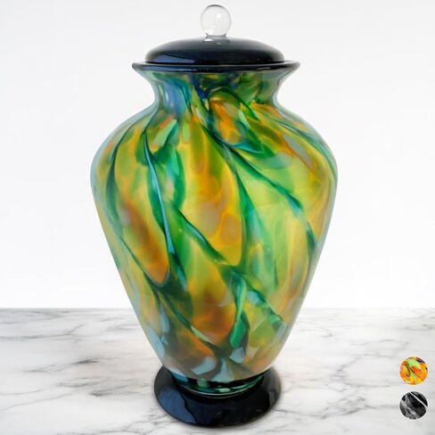 Silver Radiance Hand Blown Glass Cremation Urns for Human Ashes - Museum Quality Large Decorative Glass Urn for Adult Men & Women - Burial Urns for Adult Human Ashes in Kuwait