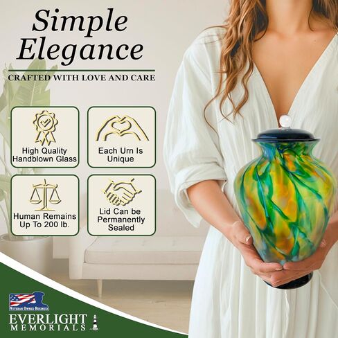 Silver Radiance Hand Blown Glass Cremation Urns for Human Ashes - Museum Quality Large Decorative Glass Urn for Adult Men & Women - Burial Urns for Adult Human Ashes in Kuwait