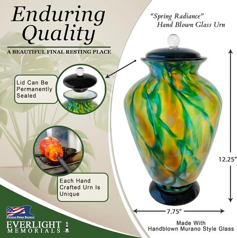 Silver Radiance Hand Blown Glass Cremation Urns for Human Ashes - Museum Quality Large Decorative Glass Urn for Adult Men & Women - Burial Urns for Adult Human Ashes in Kuwait